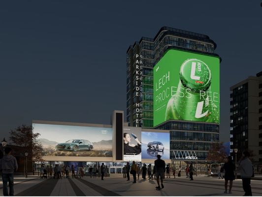 उच्च चमक डिजिटल पारदर्शी एलईडी डिस्प्ले P15.6mm IP65 500*1000mm